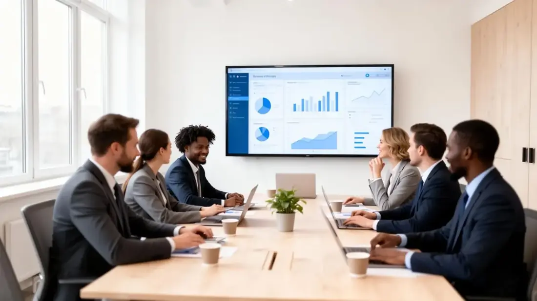 Équipe Mind en collaboration autour d'un dashboard